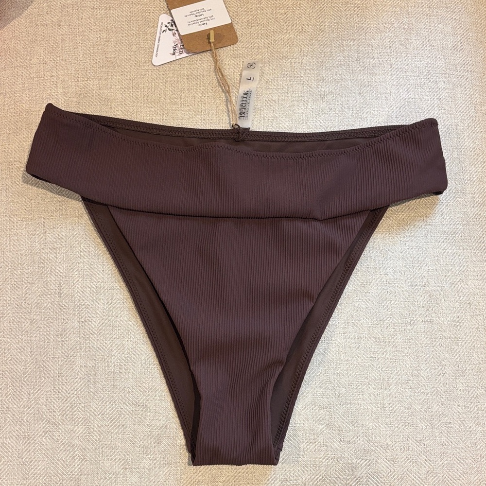 BERLOOK Women's Ribbed Bikini Bottom - Chocolate Brown SIZE LARGE